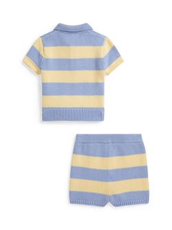 Ralph Lauren Baby Knitted Polo Shirt and Shorts Set, Blue/Multi - view 2, Blue/Multi
