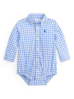 Ralph Lauren Baby Gingham Cotton Poplin Long Sleeve Shirt Bodysuit, Multi, Multi