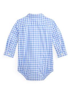 Ralph Lauren Baby Gingham Cotton Poplin Long Sleeve Shirt Bodysuit, Multi - view 2, Multi