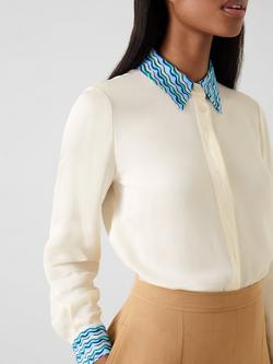 L.K.Bennett Leoni Wave Collar Top, Cream/Multi - view 2, Cream/Multi
