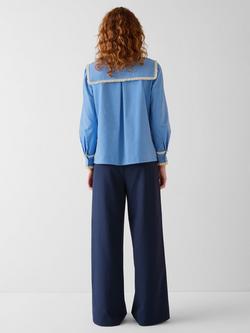 L.K.Bennett Vera Peter Pan Collar Corduroy Shirt, Blue - view 2, Blue