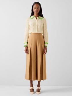 L.K.Bennett Mildred Pure Silk Shirt, Cream/Green, Cream/Green