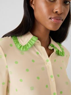 L.K.Bennett Mildred Pure Silk Shirt, Cream/Green - view 2, Cream/Green