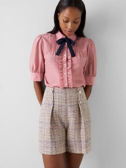 L.K.Bennett Nikita Tie Neck Ruffle Shirt, Apricot, Apricot