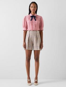 L.K.Bennett Nikita Tie Neck Ruffle Shirt, Apricot - view 2, Apricot