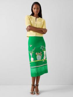 L.K.Bennett Gaia Vases Midi Skirt, Emerald/Multi, Emerald/Multi
