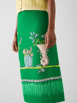 L.K.Bennett Gaia Vases Midi Skirt, Emerald/Multi - view 2, Emerald/Multi