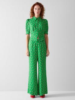 L.K.Bennett Elsie Bow Print Trousers, Green/Multi