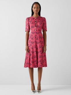 L.K.Bennett Montana Ribbon Print Midi Dress, Pink/Navy, Pink/Navy