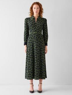 L.K.Bennett Ramona Bow Print Silk Rich Dress, Navy/Green, Navy/Green