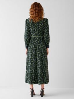 L.K.Bennett Ramona Bow Print Silk Rich Dress, Navy/Green - view 2, Navy/Green