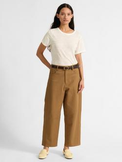 Albaray Mid Rise Barrel Leg Trousers, Tan, Tan