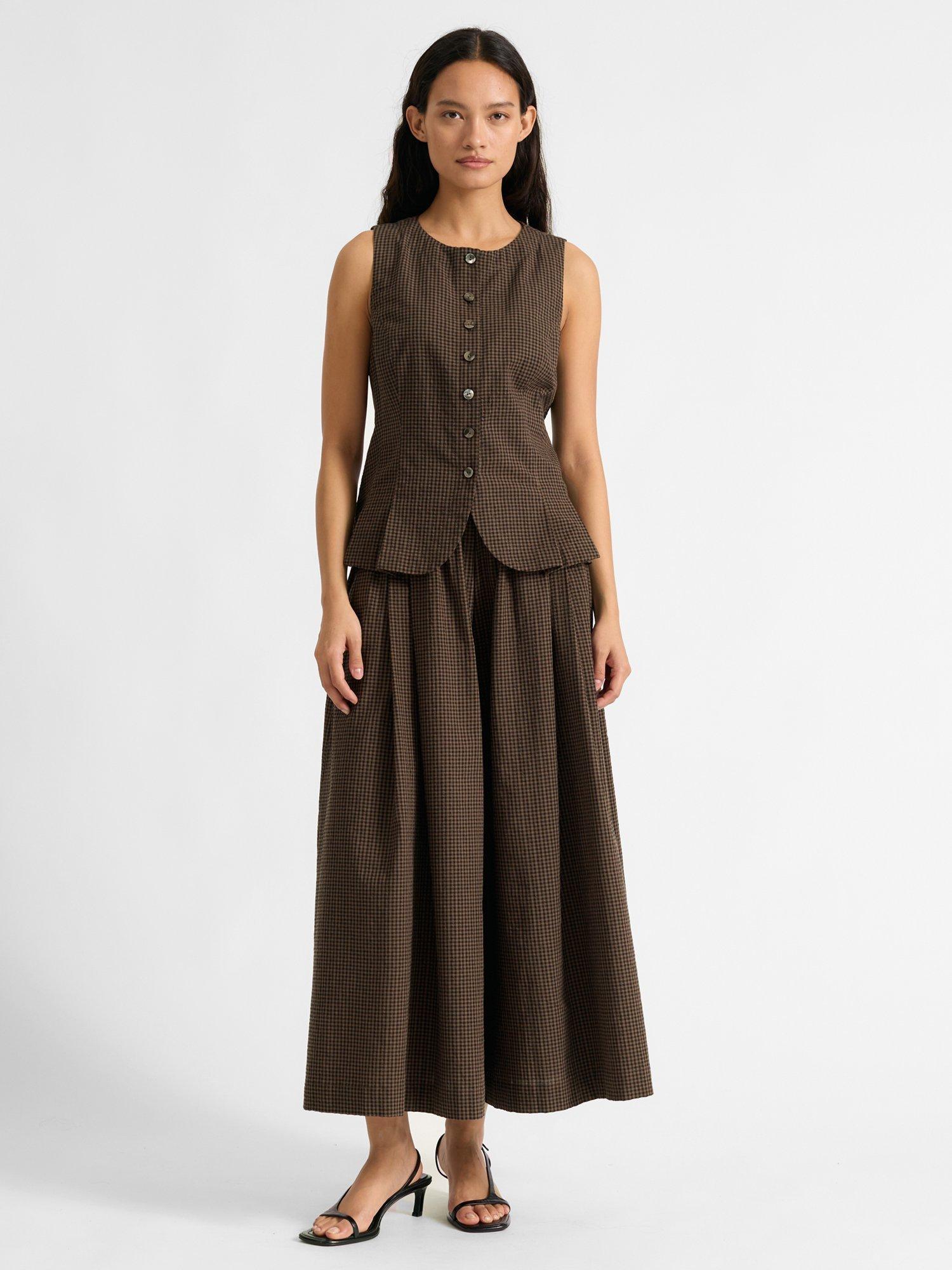 Product image 5 of 6, which shows Albaray Gingham Culottes, Brown, 8