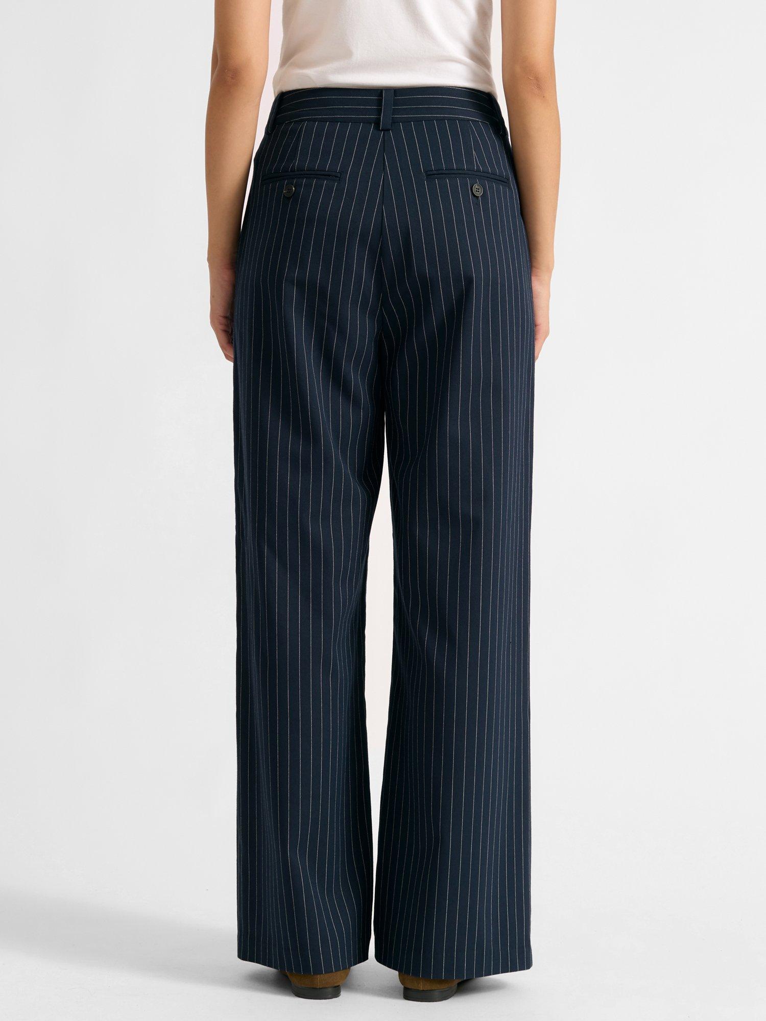 Product image 2 of 5, which shows Albaray Pinstripe Tailored Trousers, Navy, 8