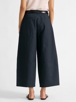 Albaray Cropped Wide Leg Trousers, Navy - view 2, Navy