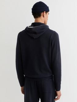 Reiss Falmer Merino Wool Tipped Hoodie, Navy - view 2, Navy