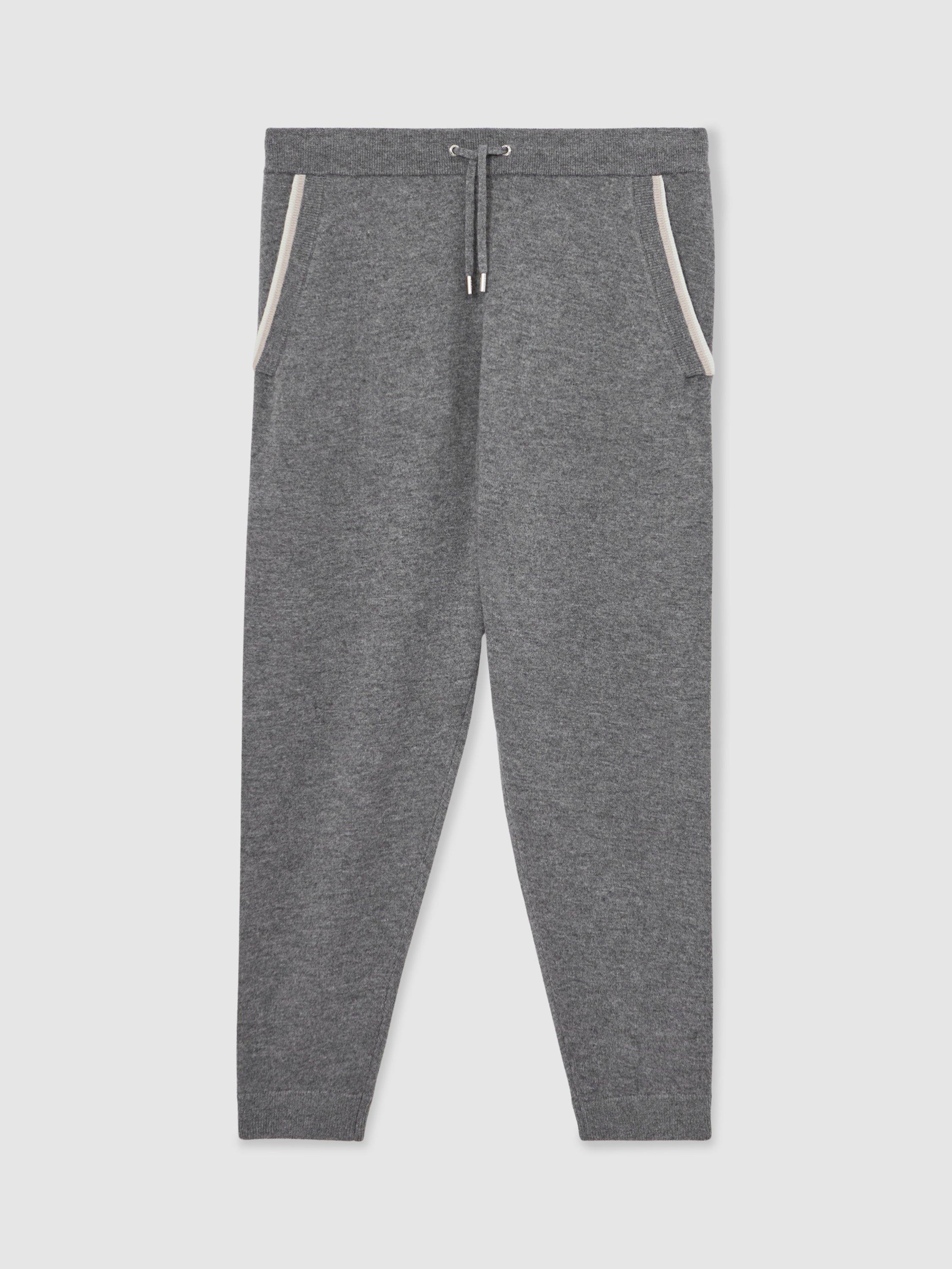 Product image 3 of 5, which shows Reiss Hillside Merino Wool Tipped Drawstring Joggers, Mid Grey, XS