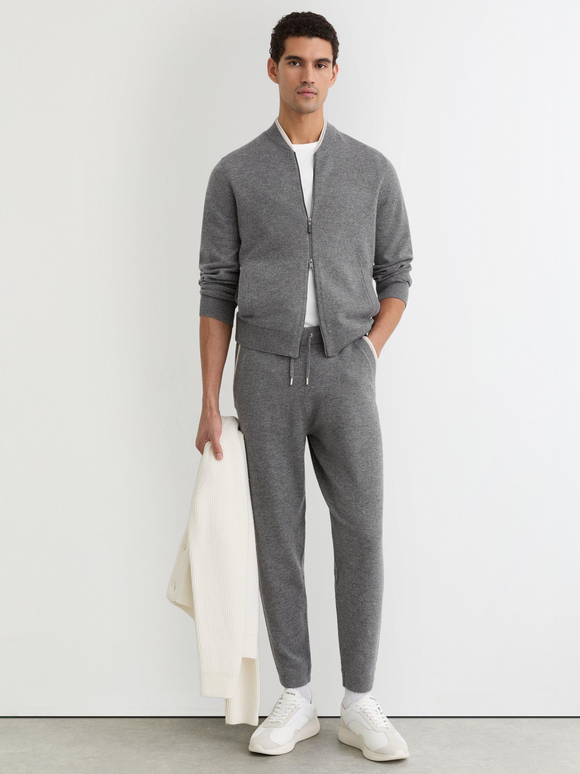 Product image 4 of 5, which shows Reiss Hillside Merino Wool Tipped Drawstring Joggers, Mid Grey, XS