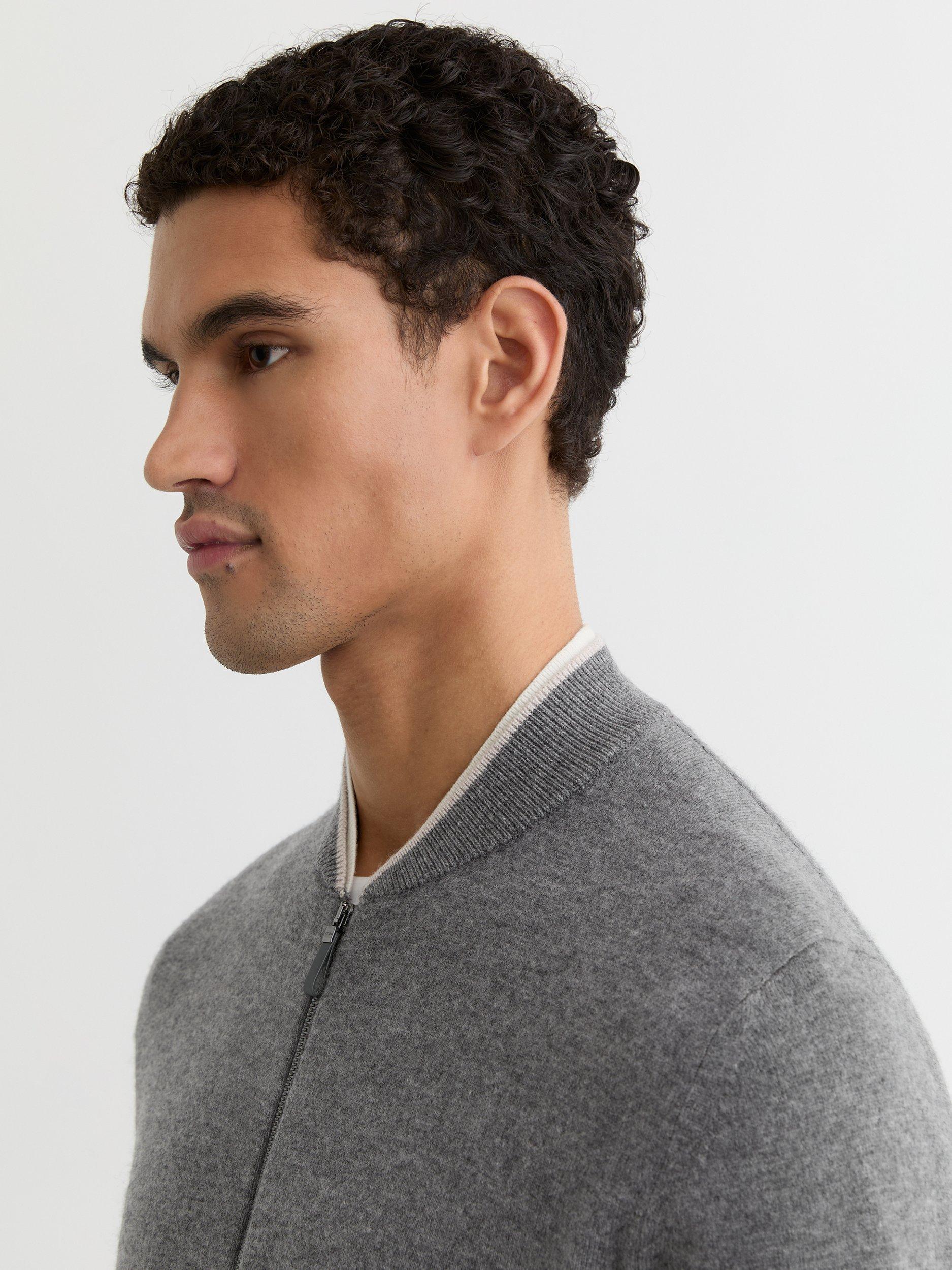 Product image 5 of 5, which shows Reiss Hillside Merino Wool Tipped Drawstring Joggers, Mid Grey, XS