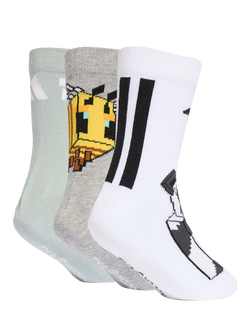 adidas Kids' Minecraft Socks, Pack of 3, Multi - view 2, Wonder Sage/Medium Grey Heather/White