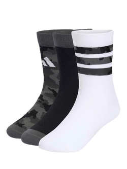 adidas Kids' Camo Ankle Socks, Pack of 3, Grey Six/Black/White, Grey Six/Black/White