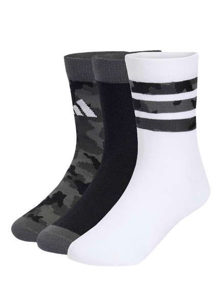 adidas Kids' Camo Ankle Socks, Pack of 3, Grey Six/Black/White, Grey Six/Black/White