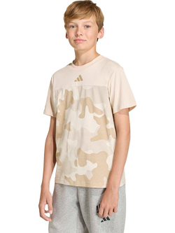 adidas Kids' Cotton Camouflage Short Sleeved T-Shirt, Crystal Linen/Hemp, Crystal Linen/Hemp