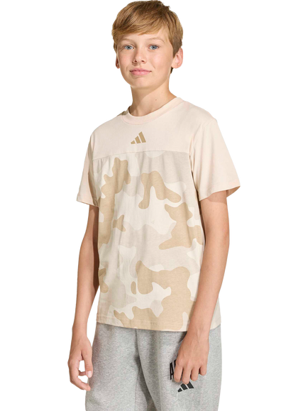 adidas Kids' Cotton Camouflage Short Sleeved T-Shirt, Crystal Linen/Hemp, Crystal Linen/Hemp