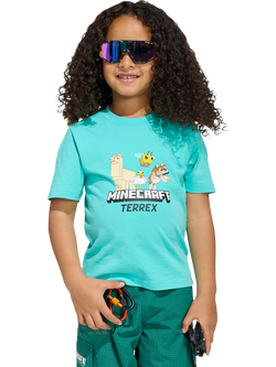 addias Kids' Cotton Minecraft Terrex Short Sleeved T-Shirt, Semi Mint Rush, Semi Mint Rush