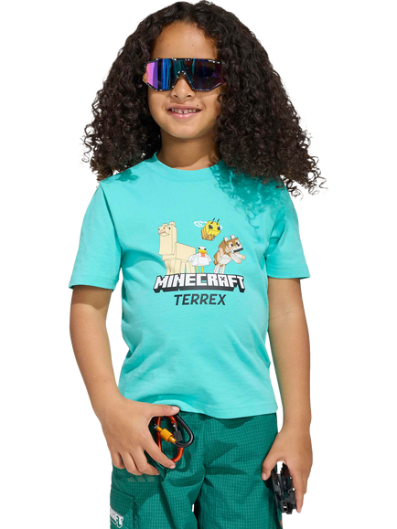 addias Kids' Cotton Minecraft Terrex Short Sleeved T-Shirt, Semi Mint Rush, Semi Mint Rush
