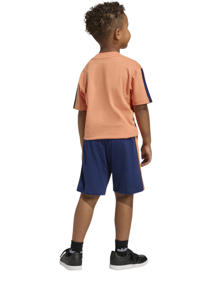 adidas Kids' T-Shirt and Shorts Set, Dusky Orange/Dark Blue - view 2, Dusky Orange/Dark Blue