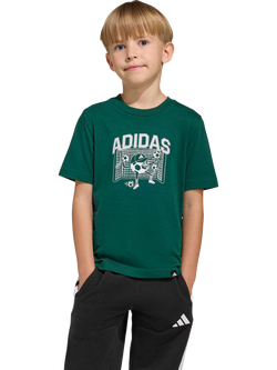 adidas Kids' Cotton Short Sleeved Football Graphic T-Shirt, Collegiate Green, Collegiate Green