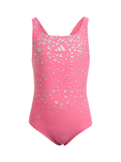 adidas Kids' Glam Metallic V-Back Swimsuit, Pink Fusion, Pink Fusion