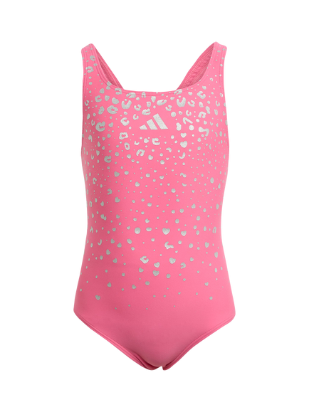 adidas Kids' Glam Metallic V-Back Swimsuit, Pink Fusion, Pink Fusion