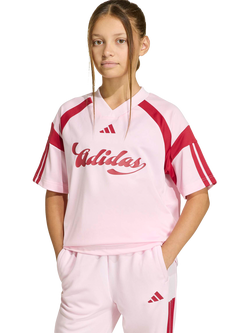 adidas Kids' House of Tiro Short Sleeved T-Shirt, Clear Pink/Active Maroon, Clear Pink/Active Maroon