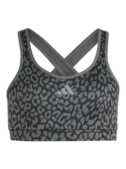 adidas Kids' Future Icons Optime Medium Support Sports Bra, Black/Grey Six/Grey Four, Black/Grey Six/Grey Four