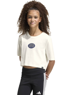 adidas Kids' Cotton Stadium Graphic Cropped T-Shirt, Owhite, Owhite