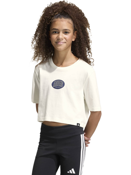 adidas Kids' Cotton Stadium Graphic Cropped T-Shirt, Owhite, Owhite