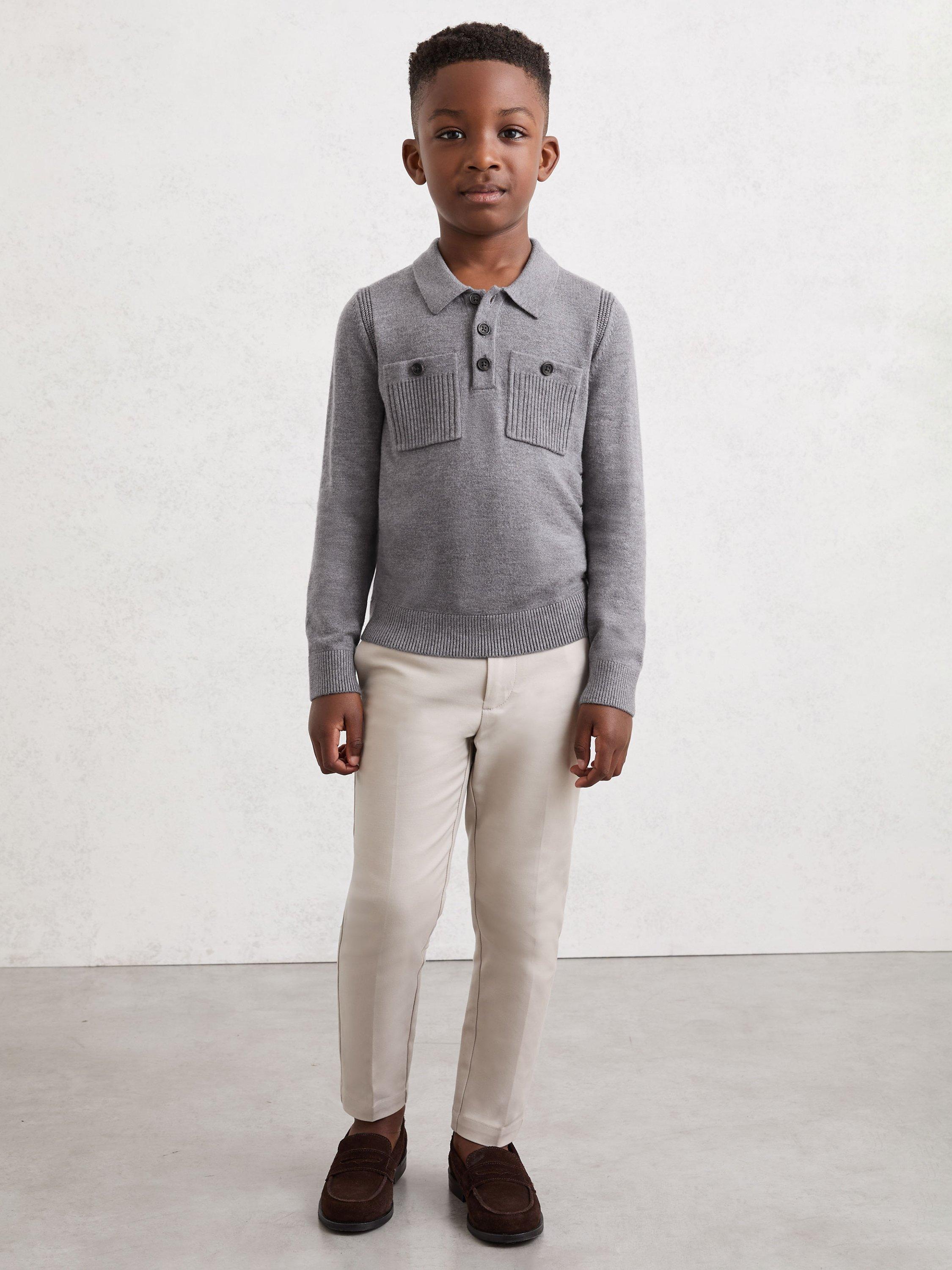 Product image 3 of 4, which shows Reiss Kids' Rectory Button Collar Jumper, Grey Melange, 3-4 years