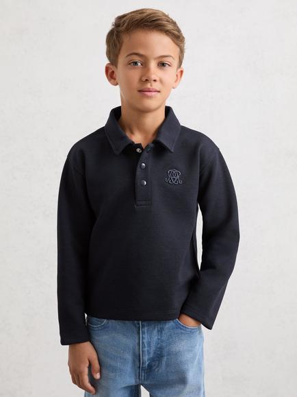 Reiss Kids' Willard Long Sleeve Polo Shirt, Navy Blue
