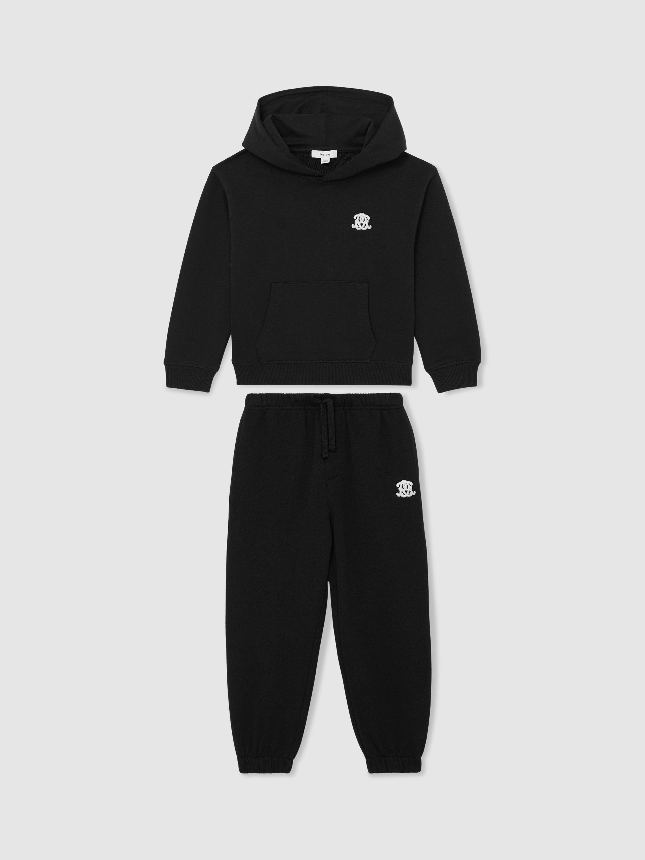 Product image 2 of 4, which shows Reiss Kids' Murlin Cotton Drawstring Joggers, Black, 3-4 years