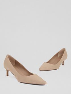 L.K.Bennett Ava Suede Pointed Kitten Heel Court Shoes - view 2, Beige