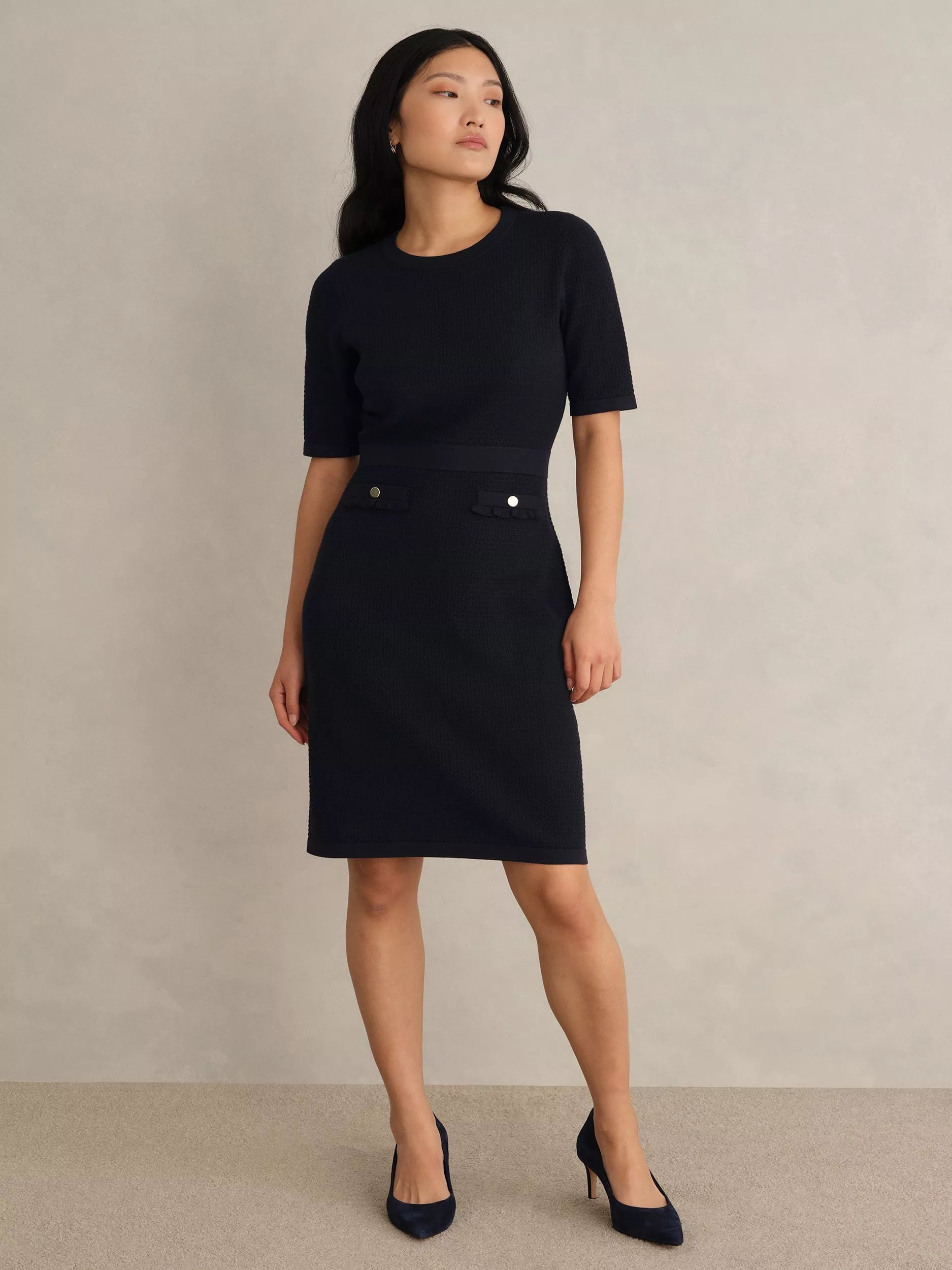 Hobbs Petra Textured Shift Dress containing LENZING™ ECOVERO
