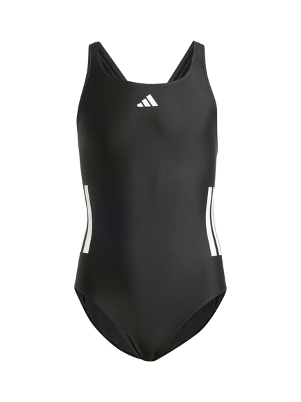 adidas Kids' 3-Stripe Swimsuit, Black/White, Black/White