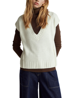 Benetton Wool Blend Knitted  V-Neck Vest, Cream