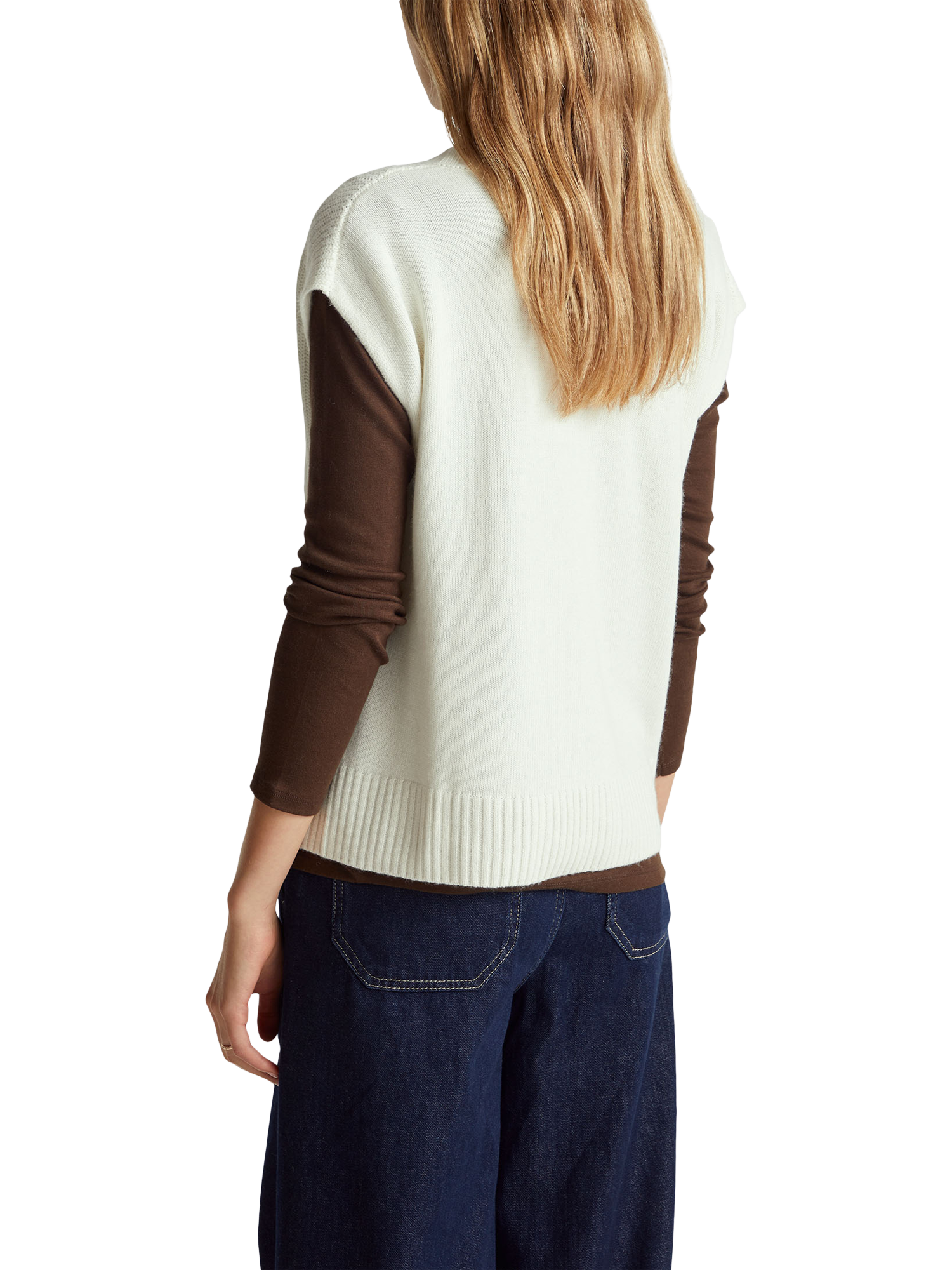 Product image 2 of 6, which shows Benetton Wool Blend Knitted  V-Neck Vest, Cream, XS