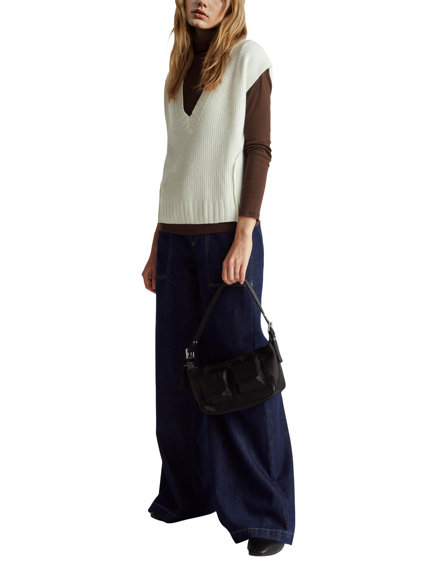 Product image 3 of 6, which shows Benetton Wool Blend Knitted  V-Neck Vest, Cream, XS