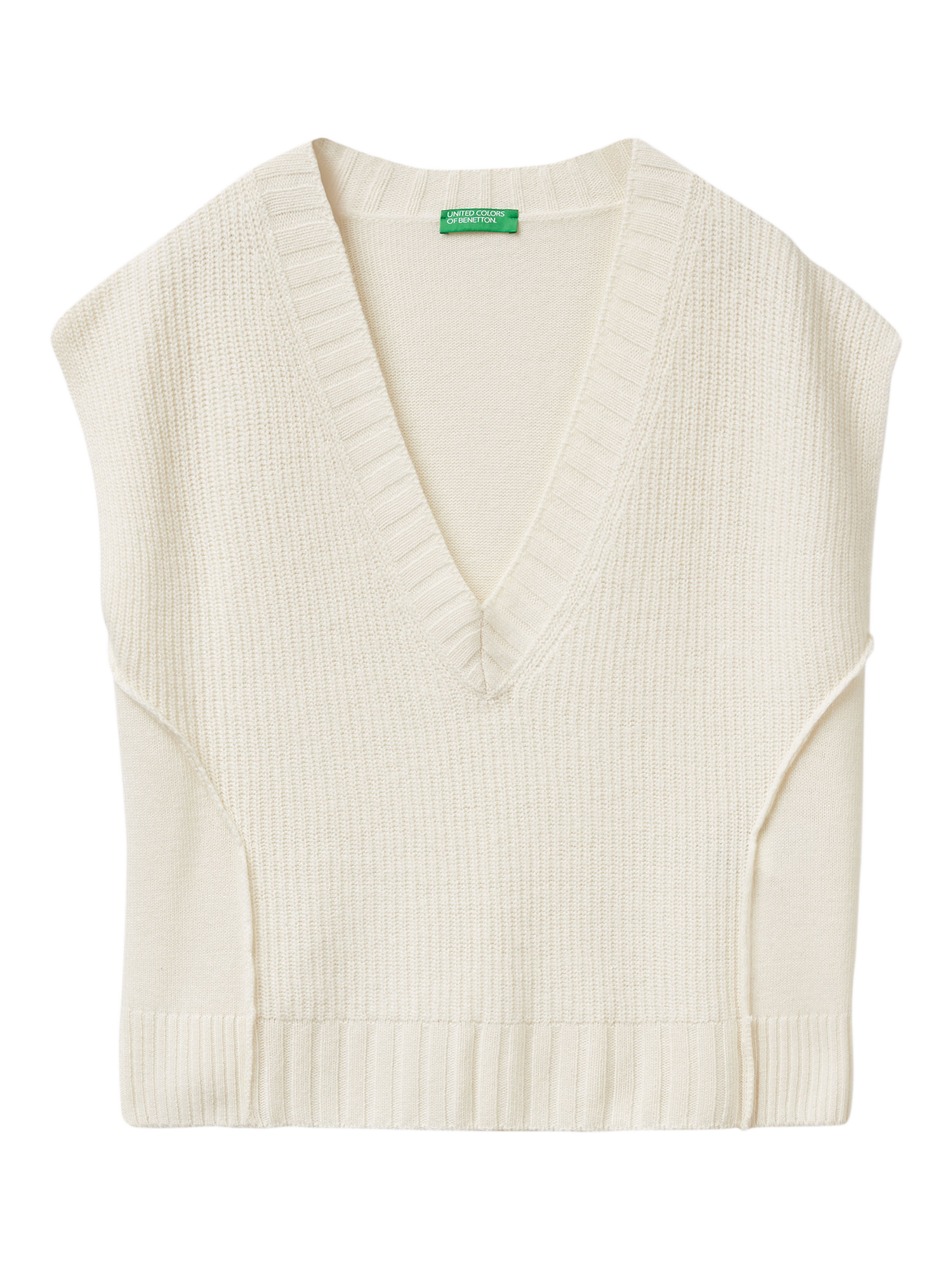 Product image 4 of 6, which shows Benetton Wool Blend Knitted  V-Neck Vest, Cream, XS