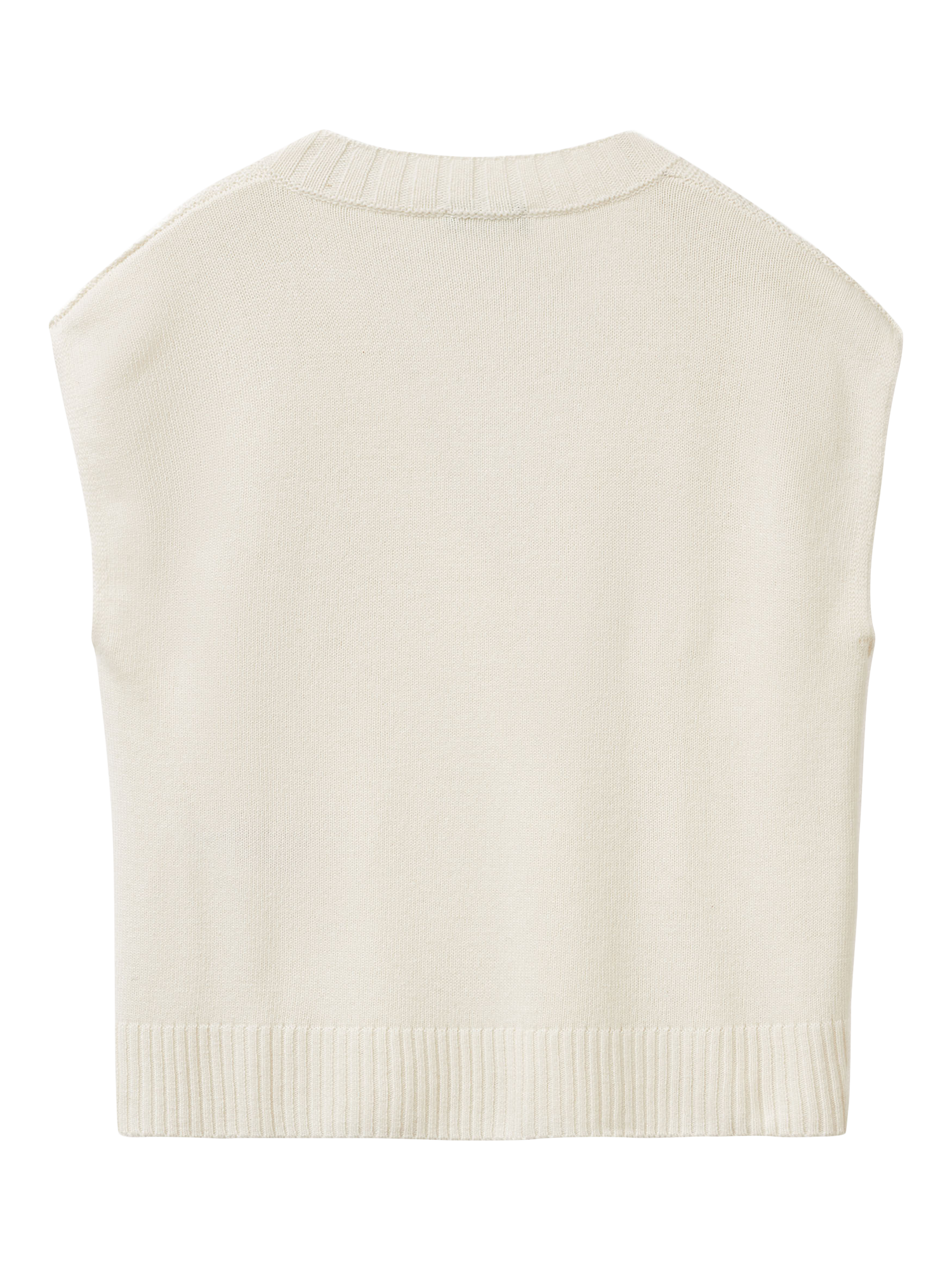 Product image 5 of 6, which shows Benetton Wool Blend Knitted  V-Neck Vest, Cream, XS