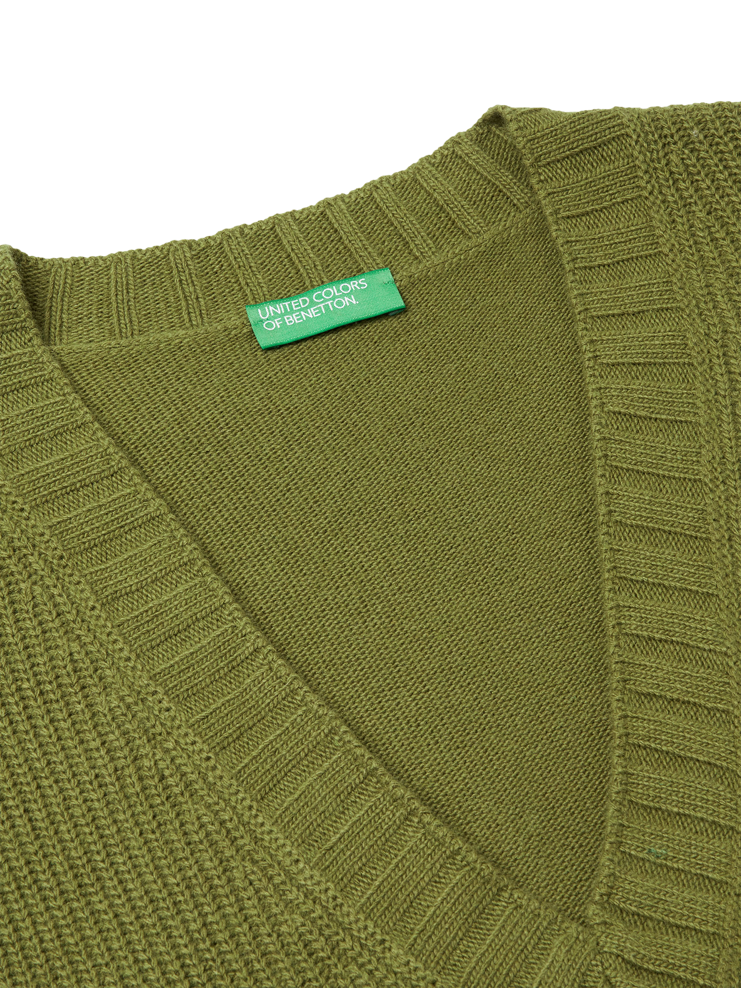 Product image 3 of 3, which shows Benetton Wool Blend Knitted  V-Neck Vest, Green, XS